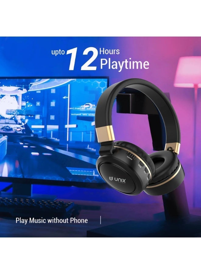 Unix Elite 9 Wireless Bluetooth Headphones | Bluetooth 5.0 Connectivity | 40mm Drivers with 12Hrs Playback Time | Over-Ear Design with Foldable Design | TF Card Support & Mic - Image 2